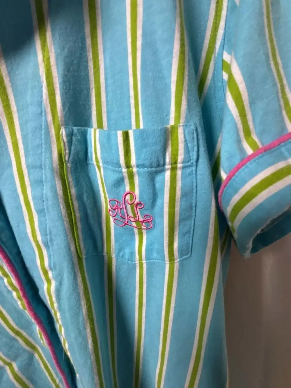Lauren Ralph Lauren Women's Short Sleeve Button-Down Pajama Set in Blue and Gree